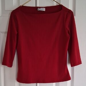 Allure Boatneck Top - Wine - 3/4 Length Sleeve